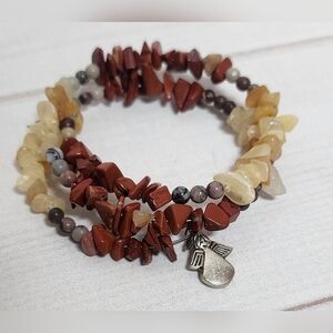 New Yellow Opal Gemstone and Red Jasper Coil Wrap Beaded Bracelet Handmade